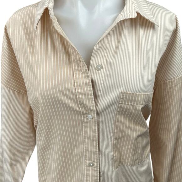 Abercrombie & Fitch Cream Striped Button Down Long Sleeve Oversized Shirt Top L - Picture 3 of 5